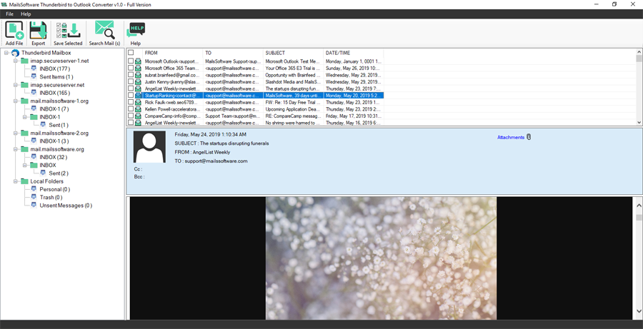 screenshot of MailsSoftware Thunderbird to Outlook Converter